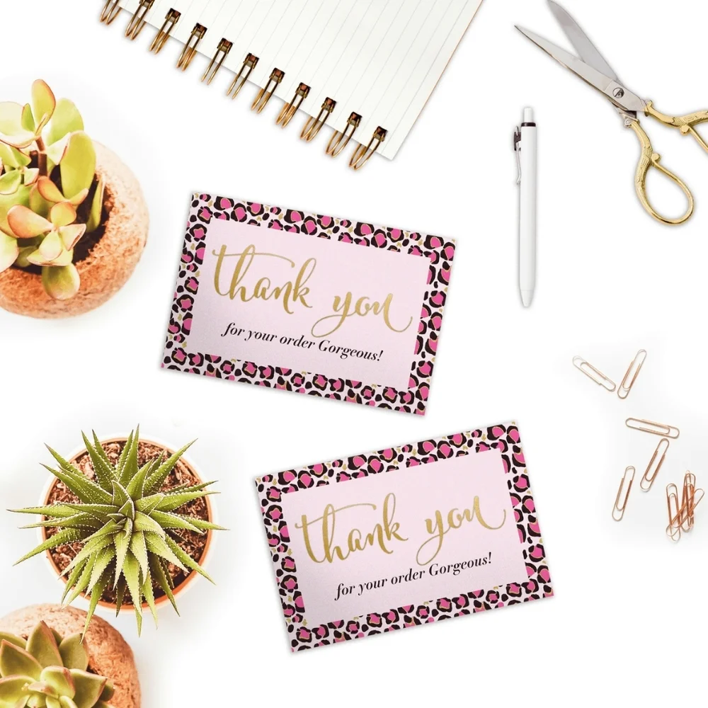25 Pack Thank you Cards Pink Leopard Insert Cards 4X6